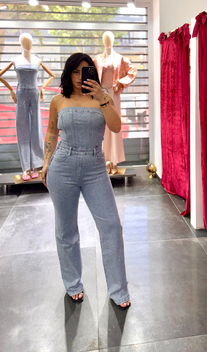 Jumpsuit denim shine