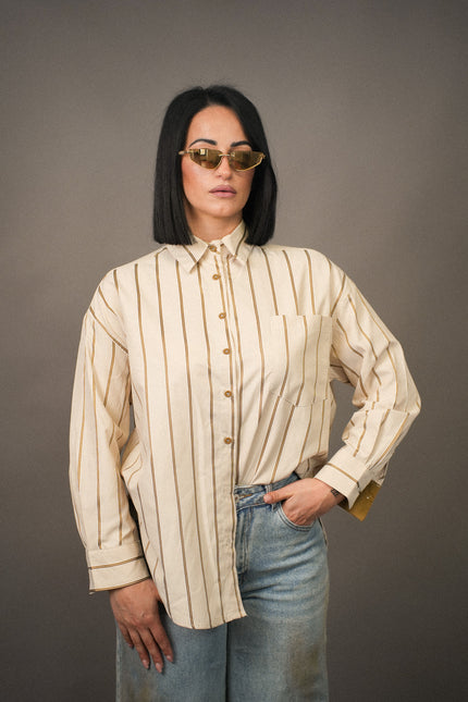 Camicia righe beige cacao