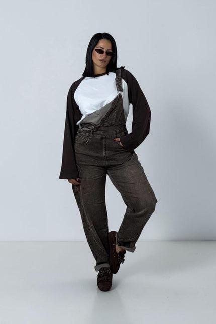 Salopette denim ballon cacao