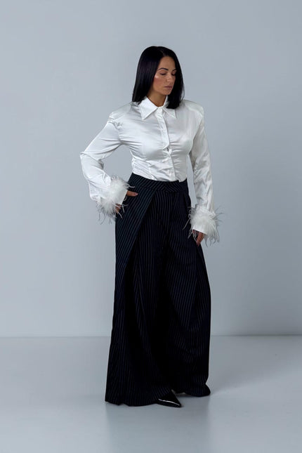 Pantaloni gamba larga gessati