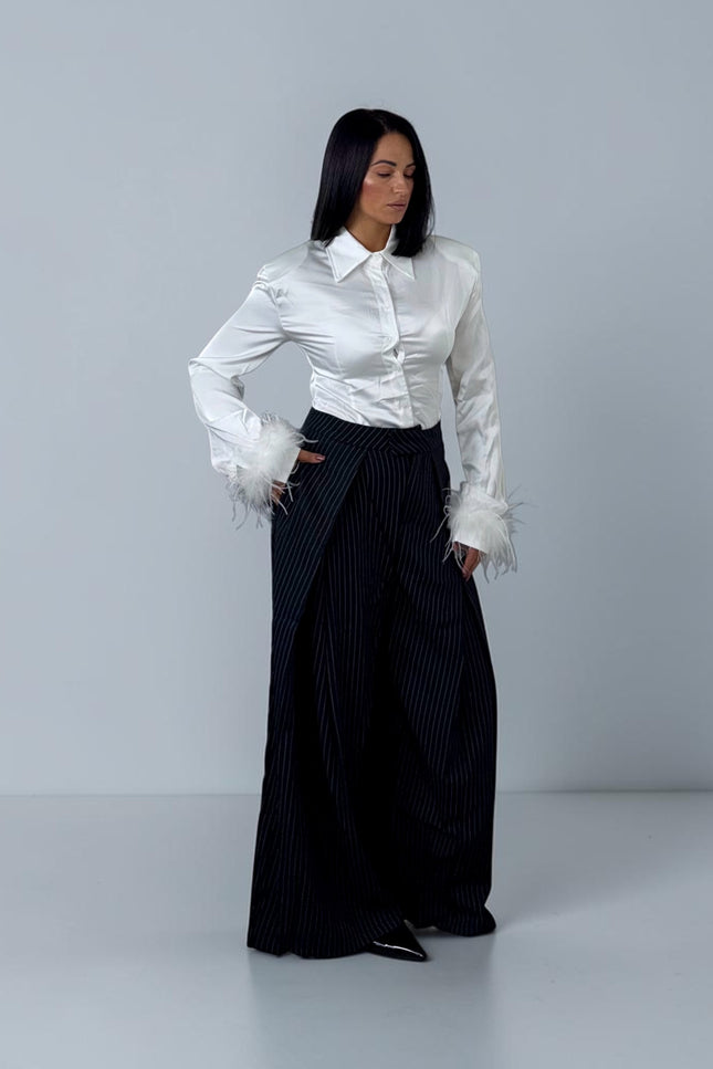 Pantaloni gamba larga gessati