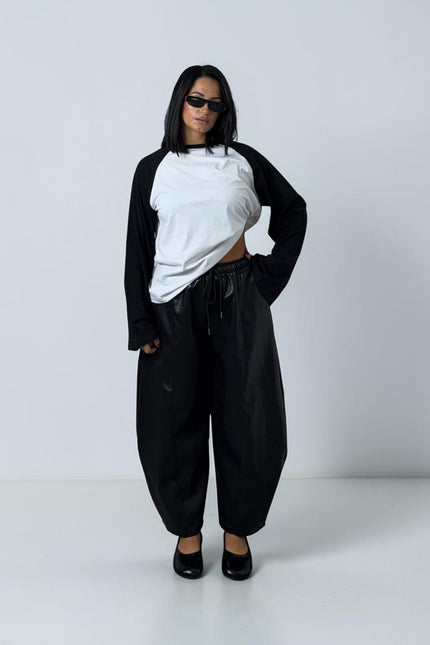Pantalone ecopelle ballon nero