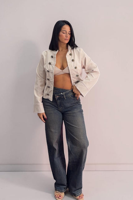 Jeans wide trasversale sabbiato
