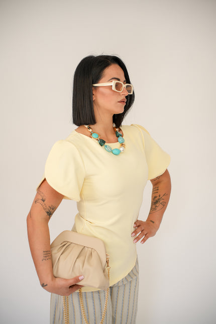 Maglia manica onda asimmetrica gialla