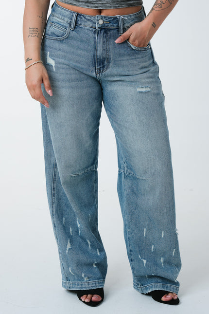Jeans wideballon con finte rotture
