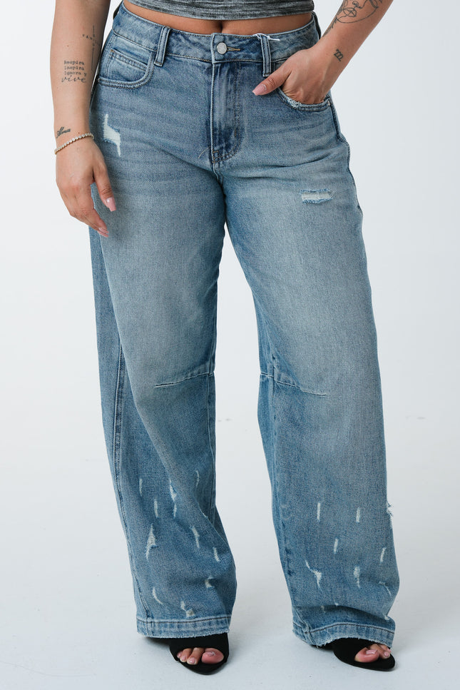 Jeans wideballon con finte rotture