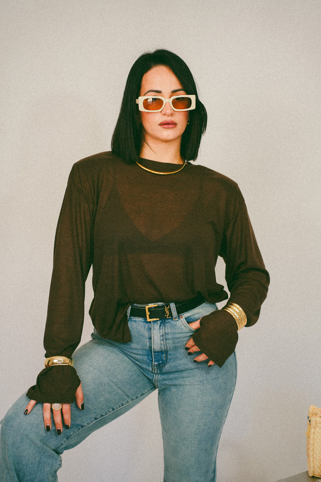 Maglia semitrasparente spallina cacao