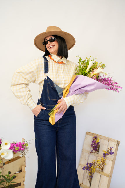 Salopette denim piegone