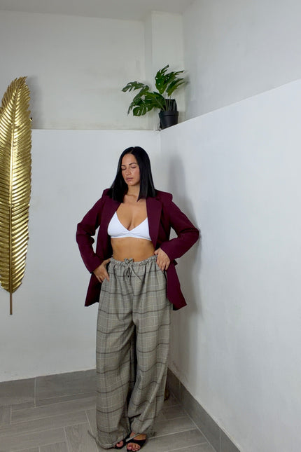 Pantalone ballon tartan bordeaux