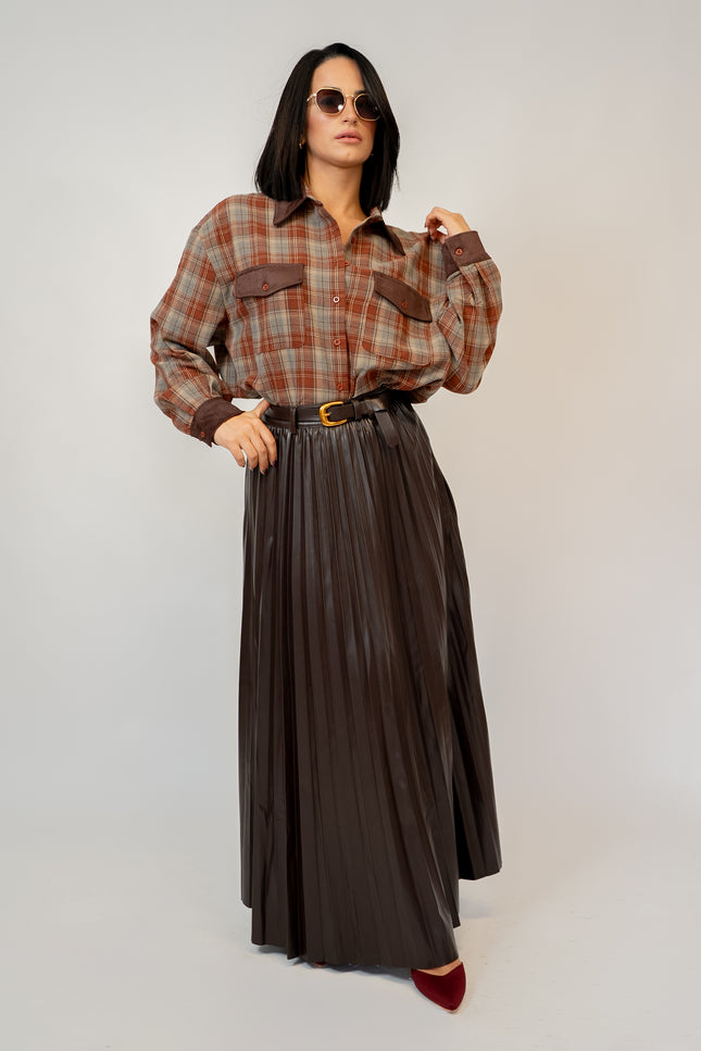 Gonna Longuette plissè ecopelle brown