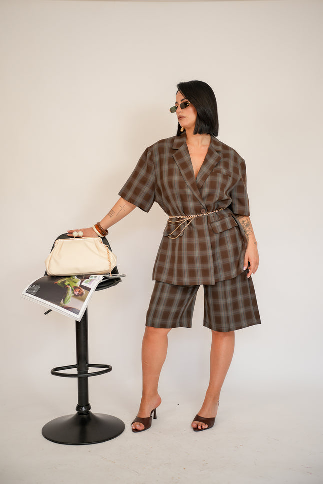 Tailleur bermuda quadri premium