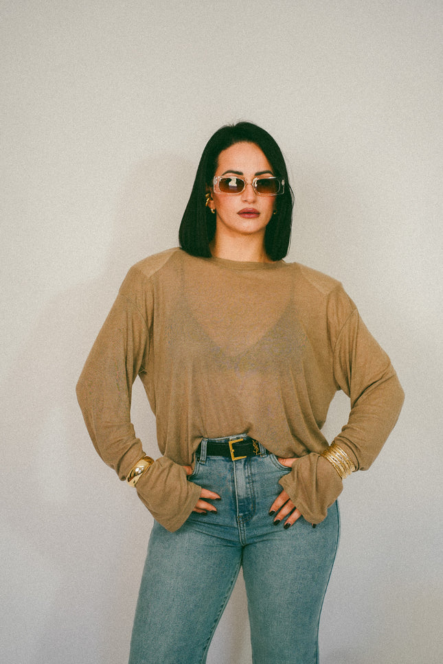 Maglia semitrasparente spallina beije