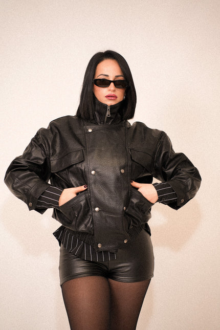 Giubbotto ecopelle oversize black