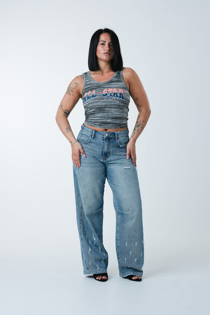 Jeans wideballon con finte rotture