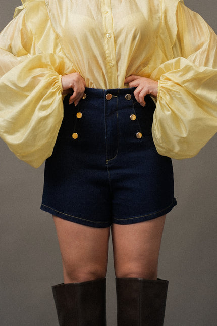 Shorts jeans bottoni oro