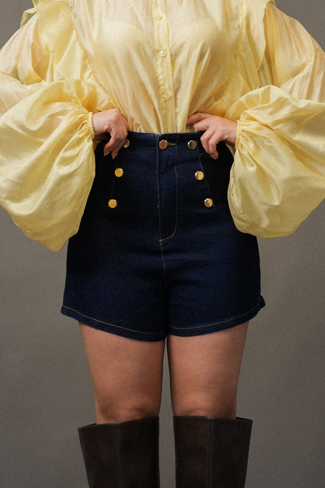 Shorts jeans bottoni oro