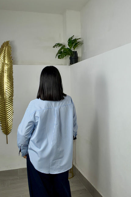 Camicia bicolor righe azzurra