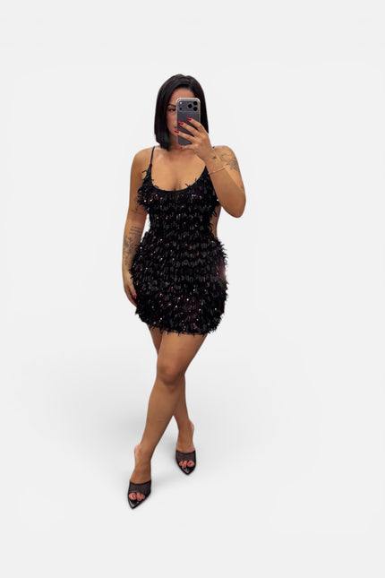 Dress frange pailettes black