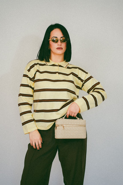 Maglia polo righe yellow/brown