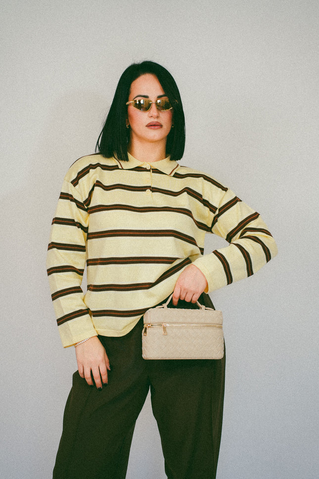 Maglia polo righe yellow/brown