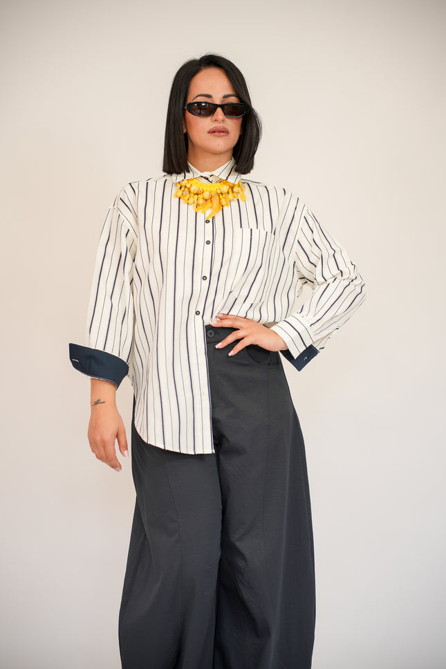 Camicia a righe blu navy