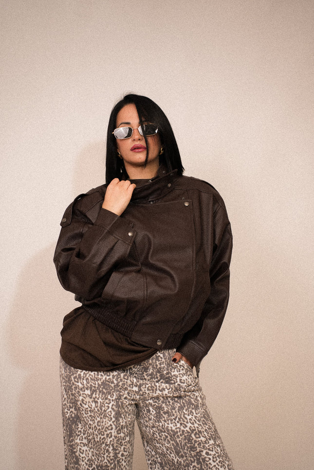 Giubbotto ecopelle oversize brown