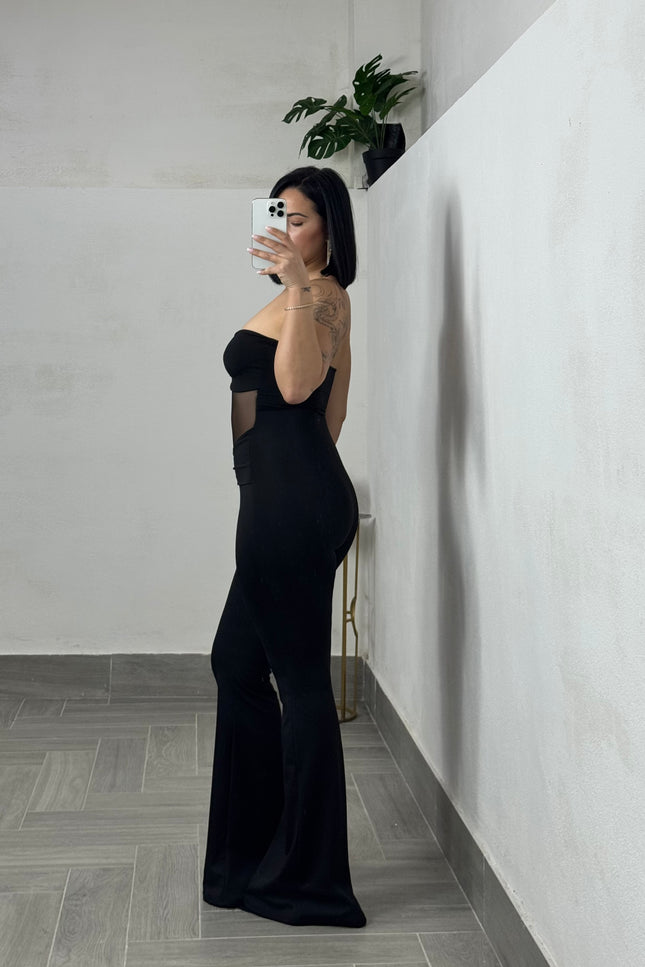 Jumpsuit zampa con trasparenza