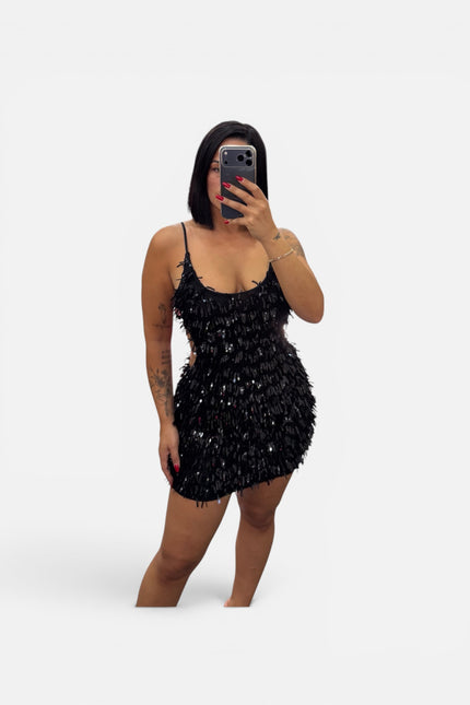 Dress frange pailettes black