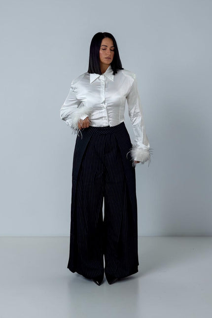 Pantaloni gamba larga gessati