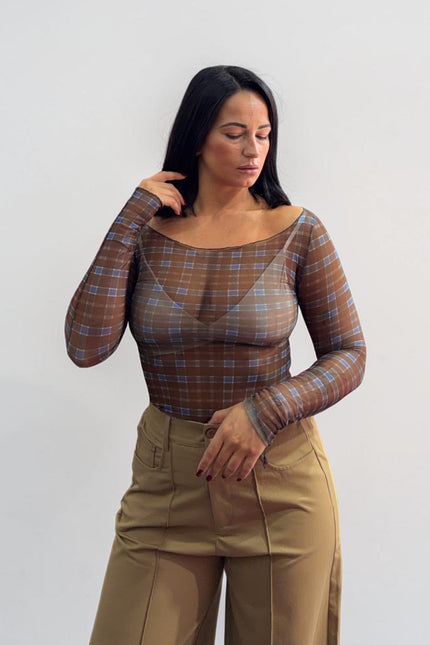 Maglia semitrasparente quadri