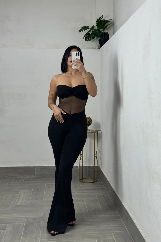 Jumpsuit zampa con trasparenza