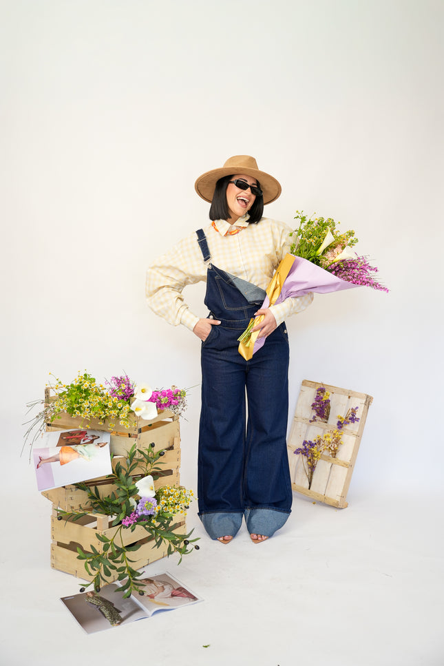 Salopette denim piegone