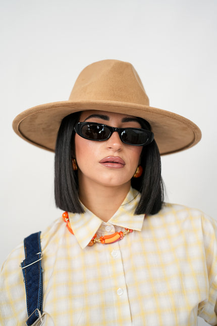 Camicia quadri gialla avvitata manica sbuffo