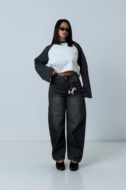 Jeans baggy grey slavato charme