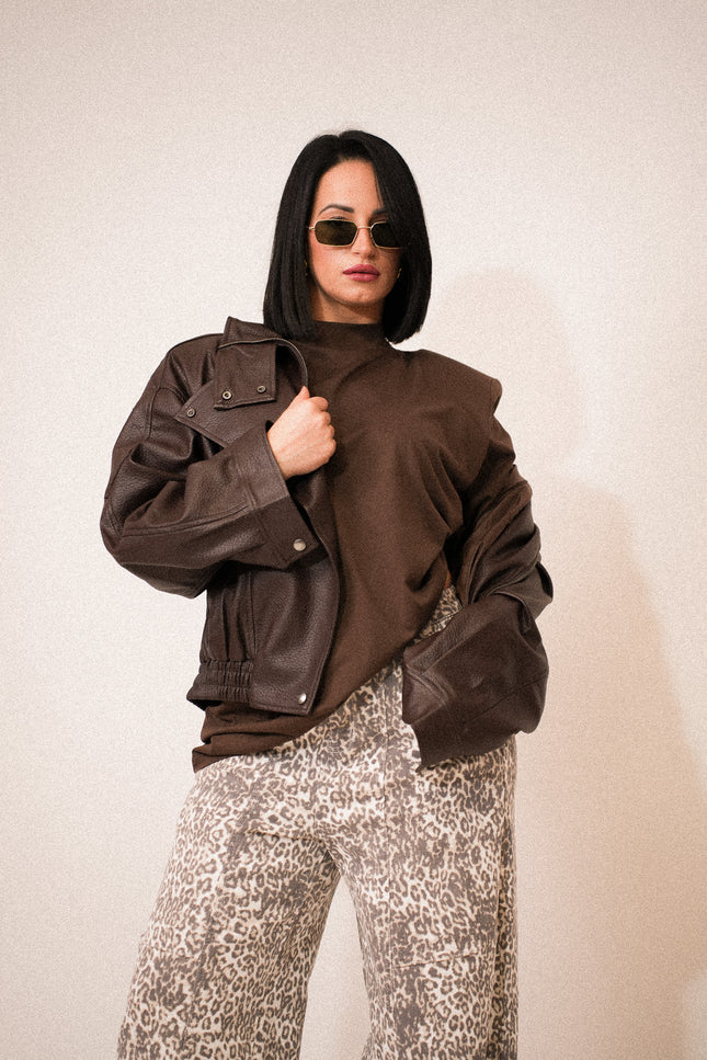 Giubbotto ecopelle oversize brown