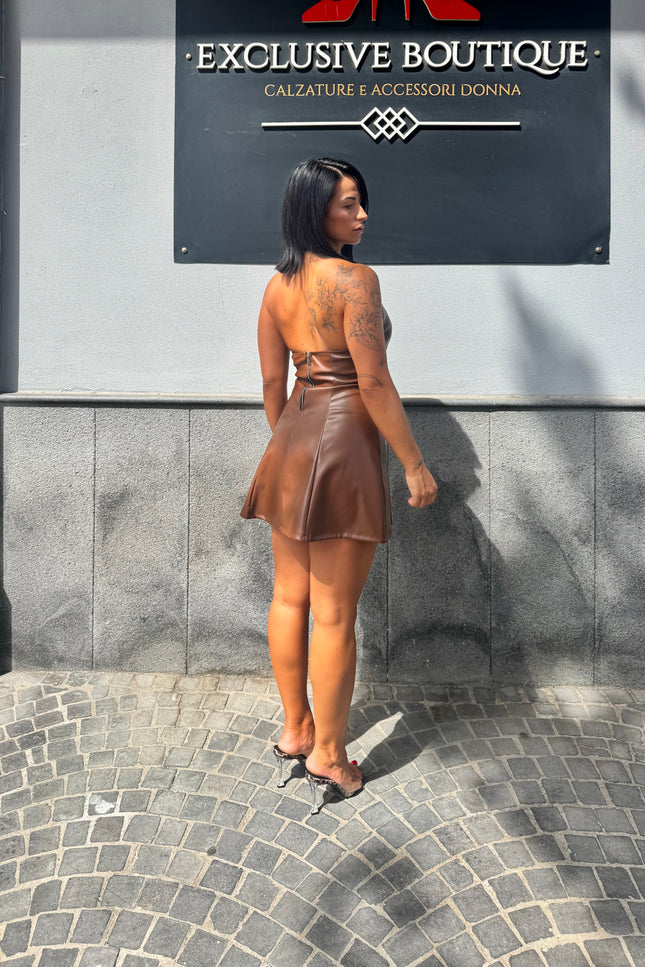 Dress Halter ecopelle cacao