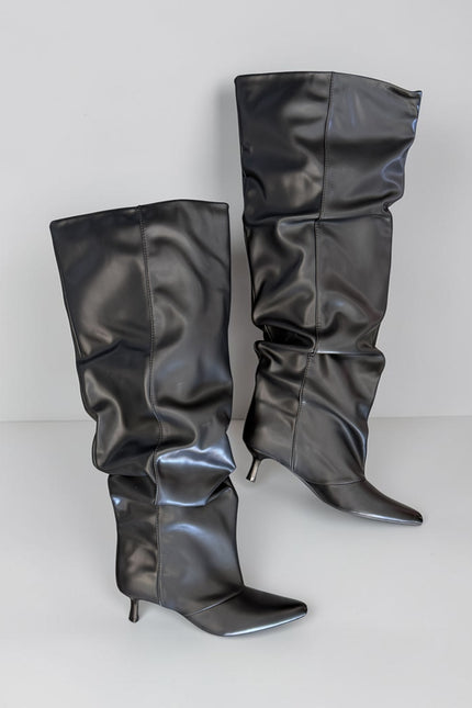 Stivale ecopelle nero drappeggiato