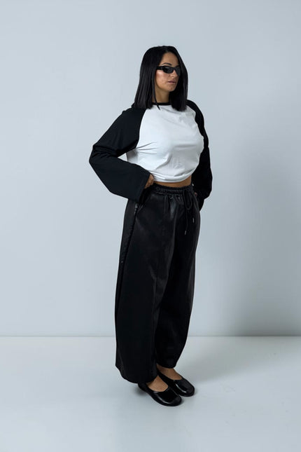 Pantalone ecopelle ballon nero
