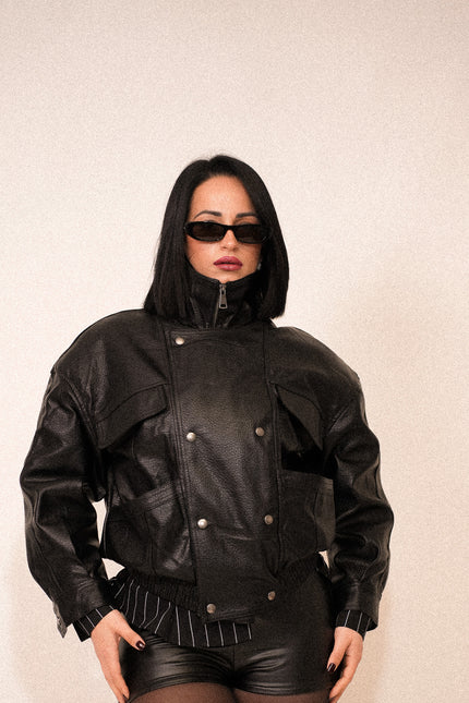 Giubbotto ecopelle oversize black