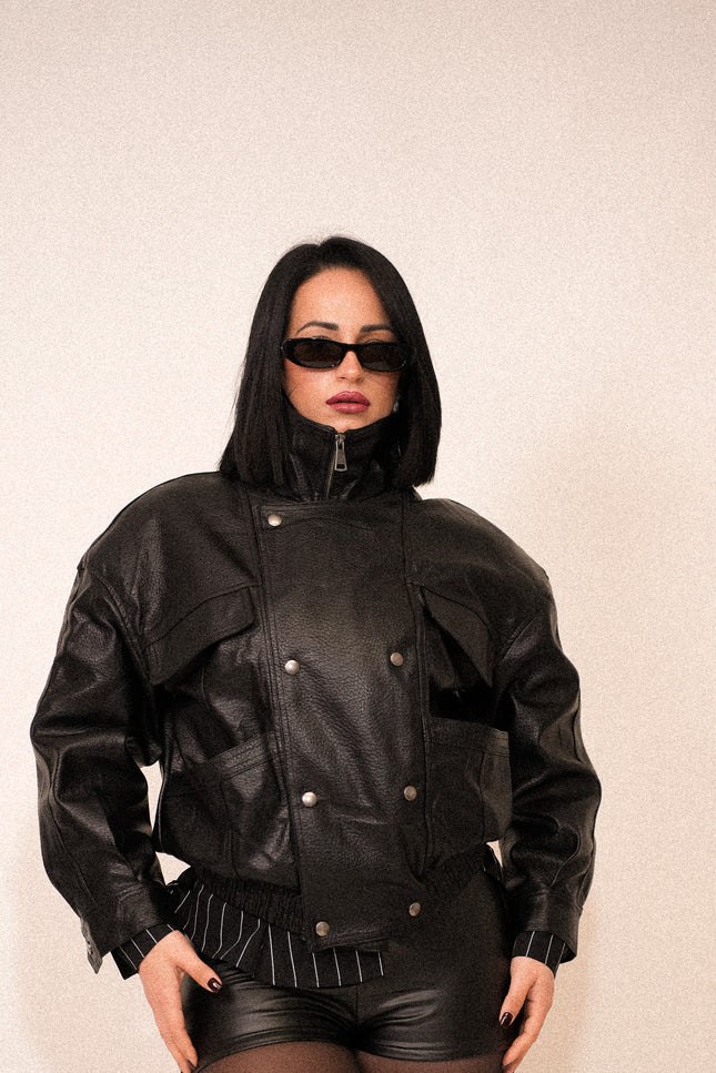 Giubbotto ecopelle oversize black