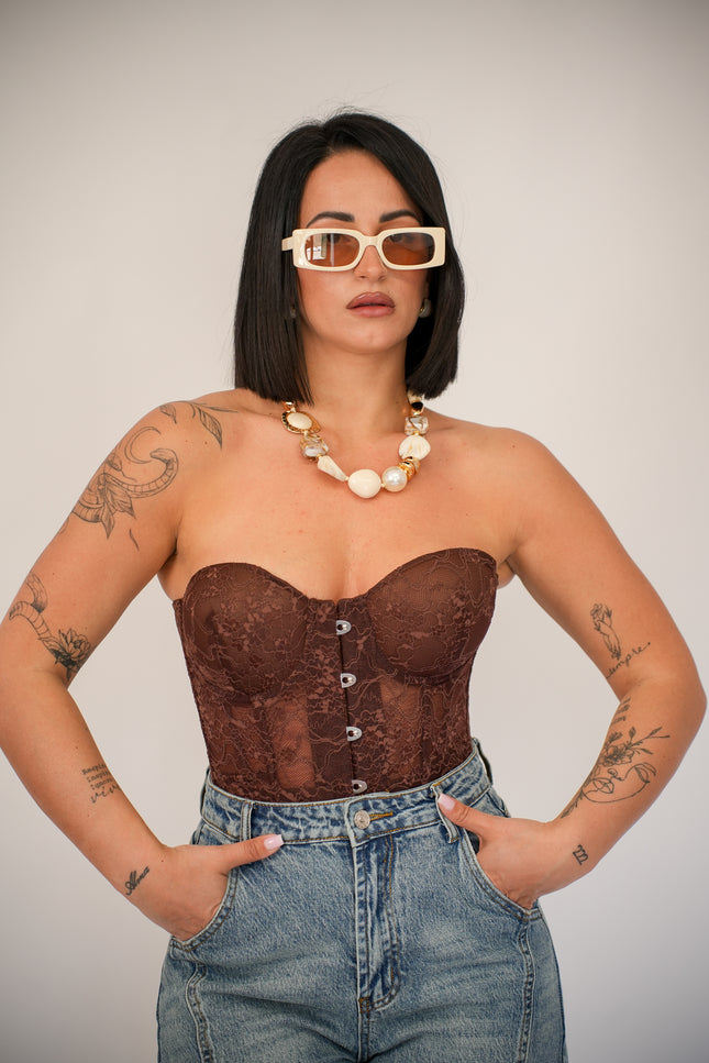 Corsetto pizzo cacao