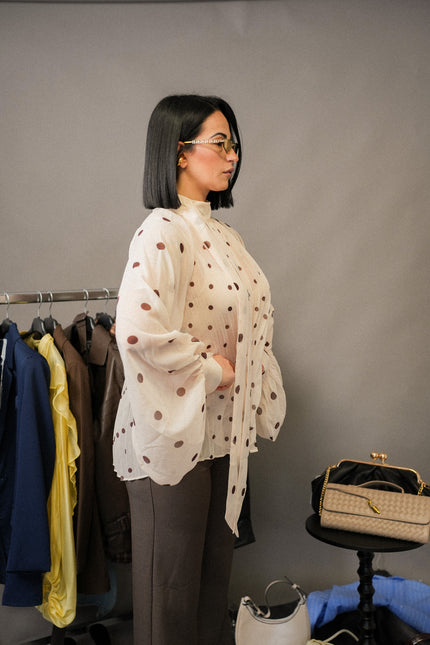 Camicia plissé manica ampia cipria