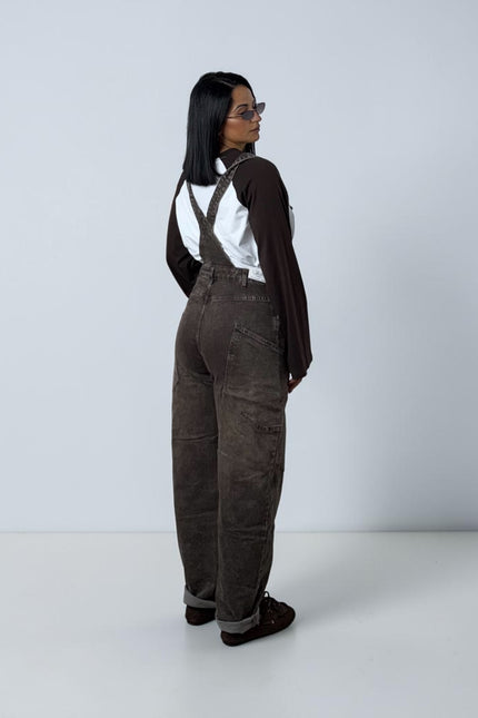 Salopette denim ballon cacao
