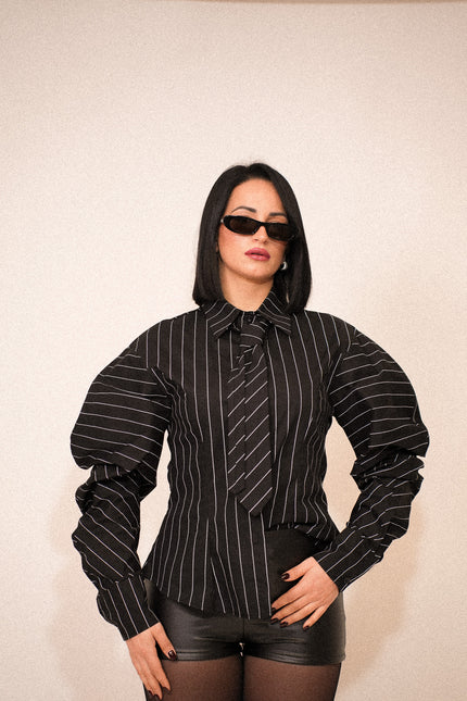 Camicia cravatta manica strutturata black