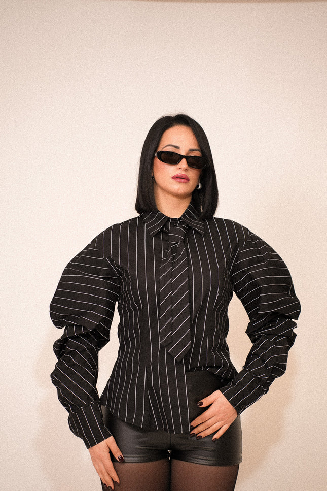 Camicia cravatta manica strutturata black