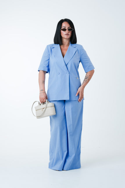 Tailleur Made in Italy mezza manica azzurro