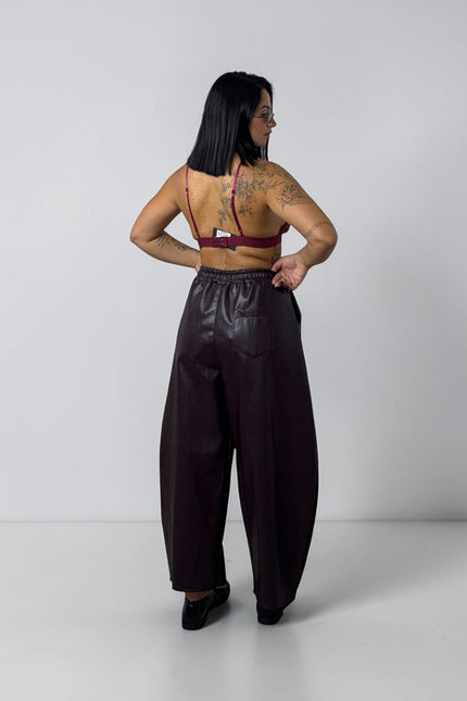 Pantalone ecopelle ballon bordeaux