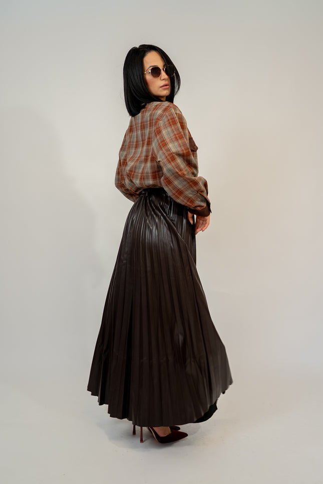 Gonna Longuette plissè ecopelle brown