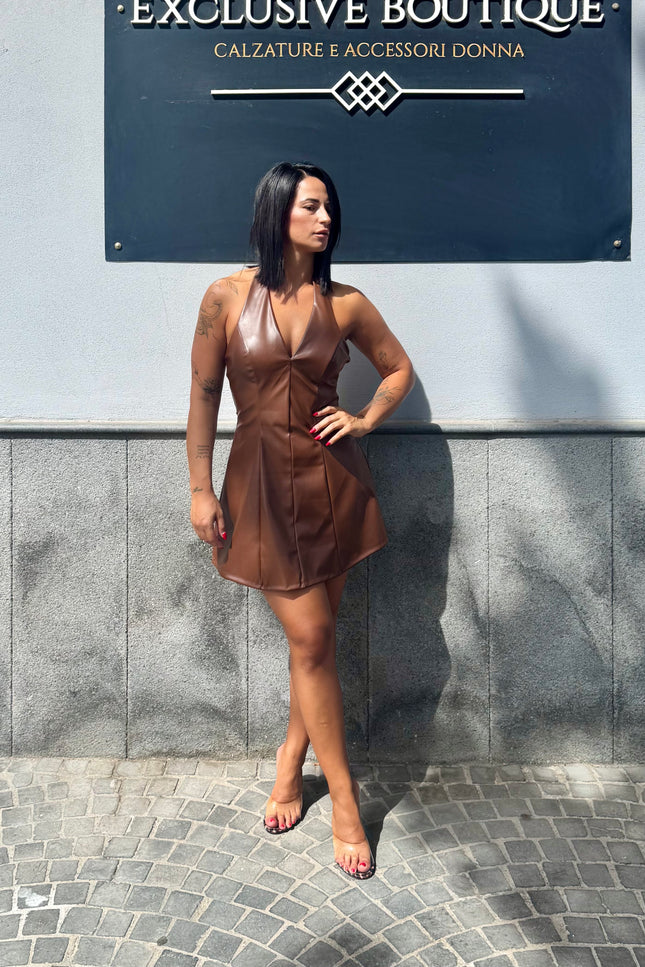 Dress Halter ecopelle cacao