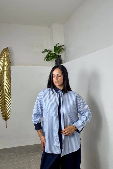Camicia bicolor righe azzurra